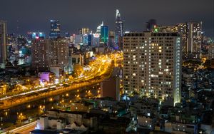 Preview wallpaper city, aerial view, buildings, road, lights