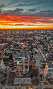 Preview wallpaper city, aerial view, buildings, sunset, cityscape