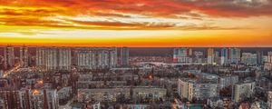 Preview wallpaper city, aerial view, buildings, sunset, cityscape