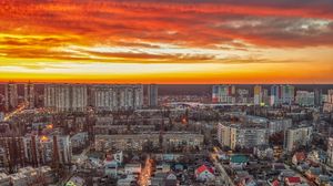 Preview wallpaper city, aerial view, buildings, sunset, cityscape