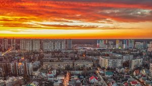 Preview wallpaper city, aerial view, buildings, sunset, cityscape