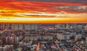 Preview wallpaper city, aerial view, buildings, sunset, cityscape