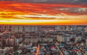 Preview wallpaper city, aerial view, buildings, sunset, cityscape
