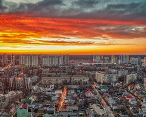 Preview wallpaper city, aerial view, buildings, sunset, cityscape