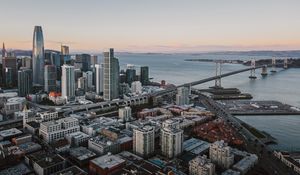 Preview wallpaper city, aerial view, buildings, bridge, cityscape