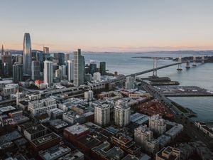 Preview wallpaper city, aerial view, buildings, bridge, cityscape