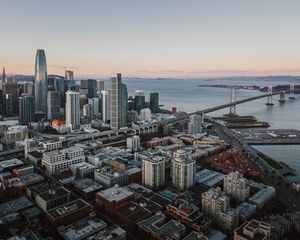 Preview wallpaper city, aerial view, buildings, bridge, cityscape