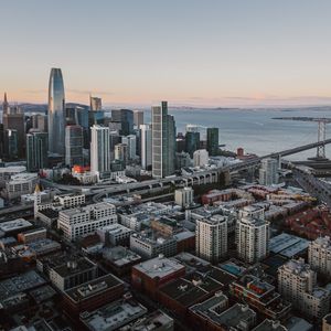 Preview wallpaper city, aerial view, buildings, bridge, cityscape