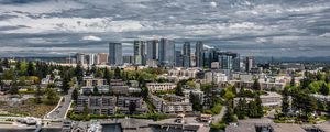 Preview wallpaper city, aerial view, buildings, coast, boats