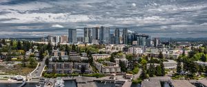 Preview wallpaper city, aerial view, buildings, coast, boats