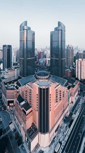 Preview wallpaper city, aerial view, buildings, skyscrapers, metropolis, shanghai