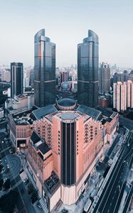 Preview wallpaper city, aerial view, buildings, skyscrapers, metropolis, shanghai