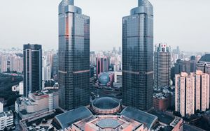 Preview wallpaper city, aerial view, buildings, skyscrapers, metropolis, shanghai