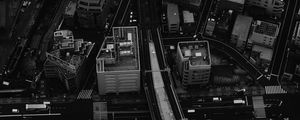 Preview wallpaper city, aerial view, buildings, road, black and white