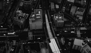 Preview wallpaper city, aerial view, buildings, road, black and white