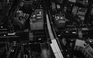 Preview wallpaper city, aerial view, buildings, road, black and white