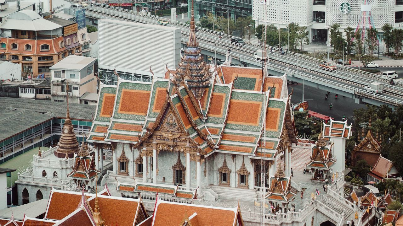 Wallpaper city, aerial view, buildings, architecture, oriental