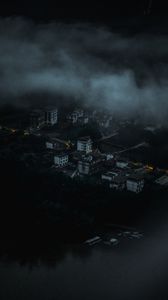 Preview wallpaper city, aerial view, buildings, clouds, dark