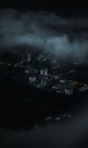 Preview wallpaper city, aerial view, buildings, clouds, dark