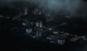 Preview wallpaper city, aerial view, buildings, clouds, dark