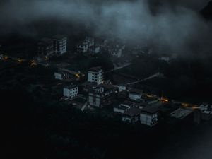 Preview wallpaper city, aerial view, buildings, clouds, dark