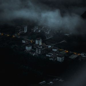 Preview wallpaper city, aerial view, buildings, clouds, dark