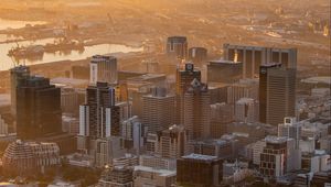 Preview wallpaper city, aerial view, buildings, mountains