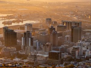 Preview wallpaper city, aerial view, buildings, mountains