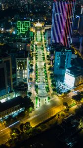 Preview wallpaper city, aerial view, buildings, road, lights, night