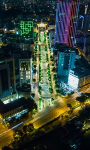 Preview wallpaper city, aerial view, buildings, road, lights, night