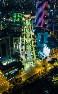 Preview wallpaper city, aerial view, buildings, road, lights, night