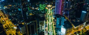 Preview wallpaper city, aerial view, buildings, road, lights, night