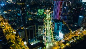 Preview wallpaper city, aerial view, buildings, road, lights, night