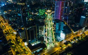 Preview wallpaper city, aerial view, buildings, road, lights, night