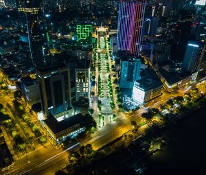 Preview wallpaper city, aerial view, buildings, road, lights, night