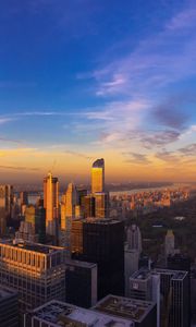 Preview wallpaper city, aerial view, buildings, twilight, new york