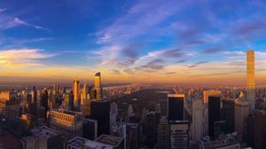 Preview wallpaper city, aerial view, buildings, twilight, new york