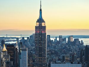 Preview wallpaper city, aerial view, buildings, architecture, twilight, cityscape