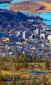 Preview wallpaper city, aerial view, cityscape, river, buildings