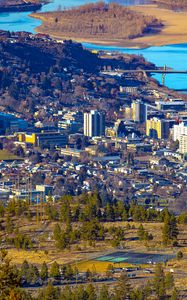 Preview wallpaper city, aerial view, cityscape, river, buildings