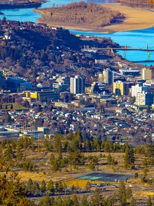 Preview wallpaper city, aerial view, cityscape, river, buildings