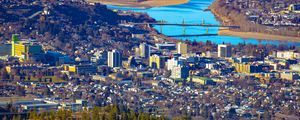 Preview wallpaper city, aerial view, cityscape, river, buildings