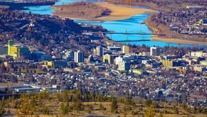 Preview wallpaper city, aerial view, cityscape, river, buildings