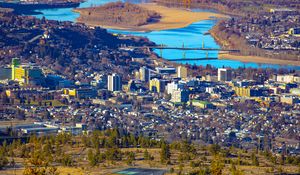 Preview wallpaper city, aerial view, cityscape, river, buildings