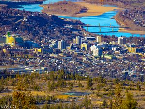 Preview wallpaper city, aerial view, cityscape, river, buildings