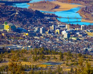 Preview wallpaper city, aerial view, cityscape, river, buildings