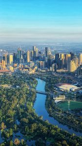 Preview wallpaper city, aerial view, cityscape, buildings, river