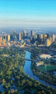 Preview wallpaper city, aerial view, cityscape, buildings, river