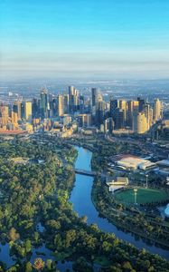 Preview wallpaper city, aerial view, cityscape, buildings, river