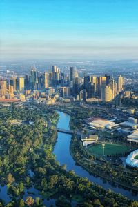 Preview wallpaper city, aerial view, cityscape, buildings, river